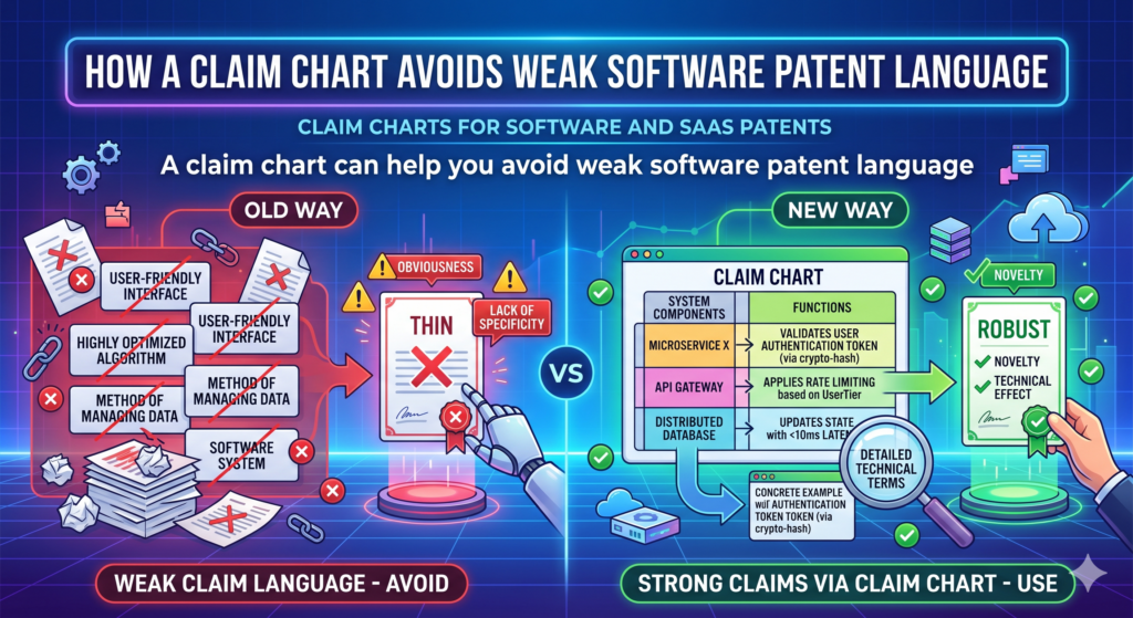 Weak software patent language often sounds impressive at first. It may use words like “intelligent,” “dynamic,” “automated,” or “optimized.” But if those words are not tied to real system steps, they do not carry much weight.