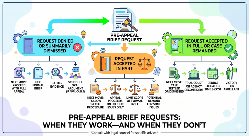 A founder should never file a pre-appeal brief request just to “see what happens.” That is too loose. Before you file, you should know what each possible result means for the business.