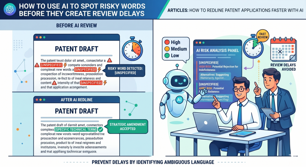 Some words look harmless but can cause problems in a patent draft. Words like “always,” “must,” “only,” “required,” and “the invention is” can make the application sound tighter than it needs to be.