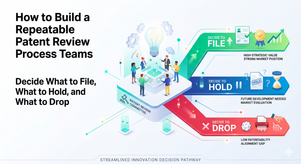 A repeatable patent review process is not only about finding ideas. It is about making clear choices. Some ideas should move toward filing. Some should be held for more proof. Some should stay private. Some should be dropped.