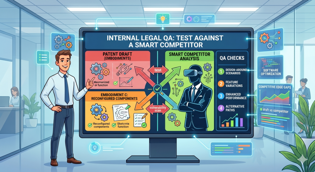 A patent draft should be reviewed as if a smart competitor is already looking for a way around it. This may sound harsh, but it is one of the most useful ways to review patent work.