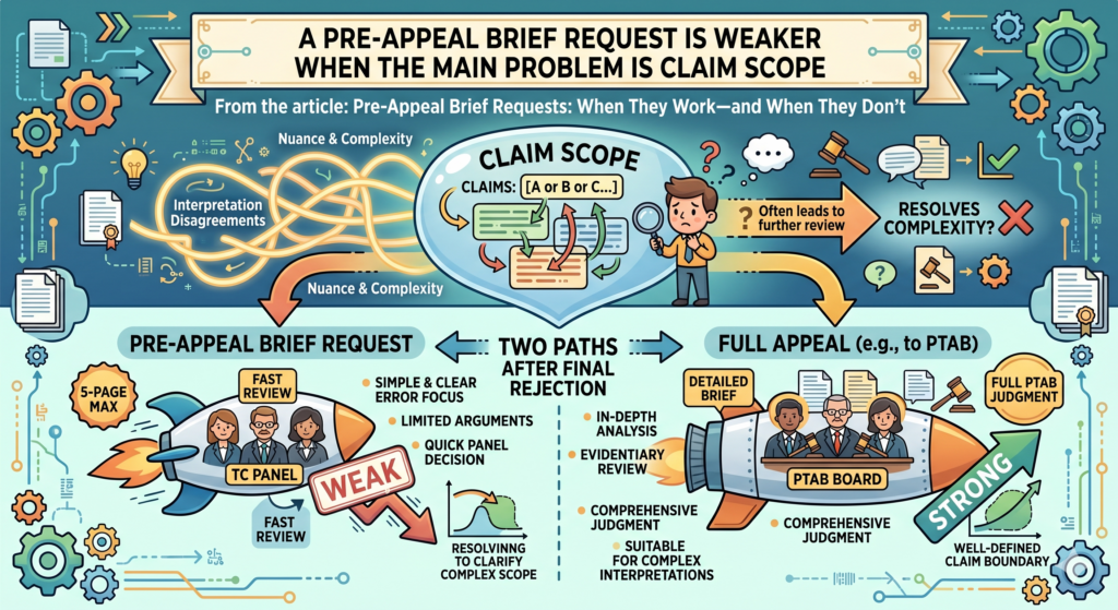 Claim scope means how much ground the claim covers. A broad claim can be valuable because it may cover more copycats.