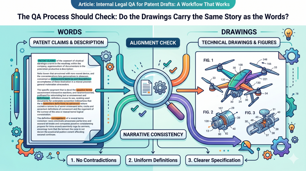 Drawings are not decoration. They help explain the invention. In many patent drafts, the drawings are where the invention becomes easier to understand.