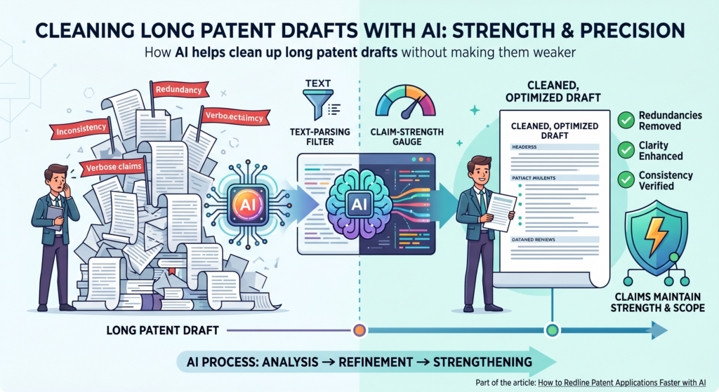Long patent drafts are normal, especially for deep tech inventions. A good application may need to explain the system, the data flow, the model, the hardware, the user steps, the outputs, and many possible versions.