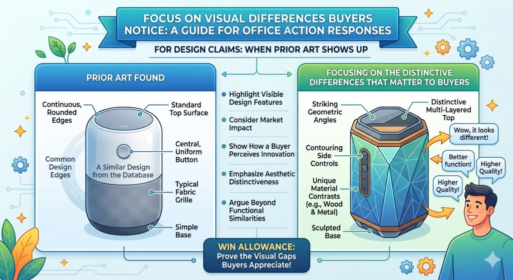 Not every design Office Action is just about formal issues. Sometimes the examiner cites prior art. That means the examiner found an older design that they think may be too close to yours.