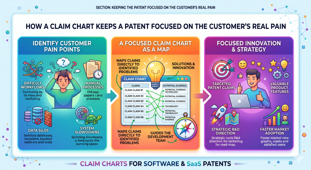 A software patent should not float above the product like a vague idea. It should connect to a real problem that customers feel. When the patent story connects to the customer’s pain, it becomes easier to understand why the invention matters.