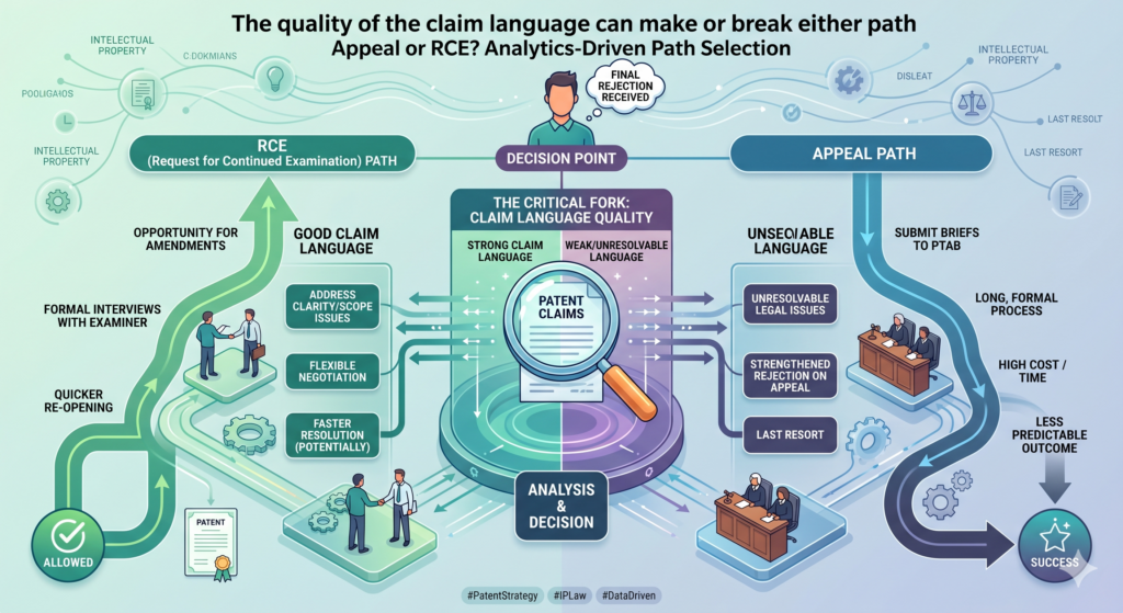 A claim can describe a great invention and still fail if the words are not clear. This is why the appeal-or-RCE decision must include a hard look at claim language. Before you argue that the examiner is wrong, make sure the claim says what you need it to say.