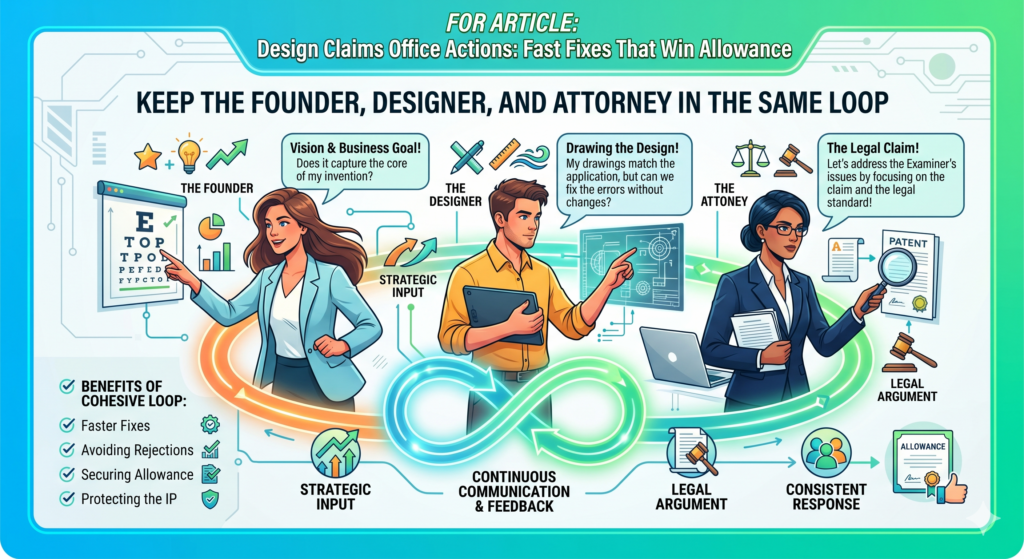 Design Office Actions often go sideways when the wrong people work in separate silos. The founder knows the business goal.
